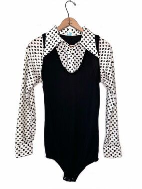 Radlee Vintage 70’s Pointed Collar Black and white Bodysuit Retro Groovy